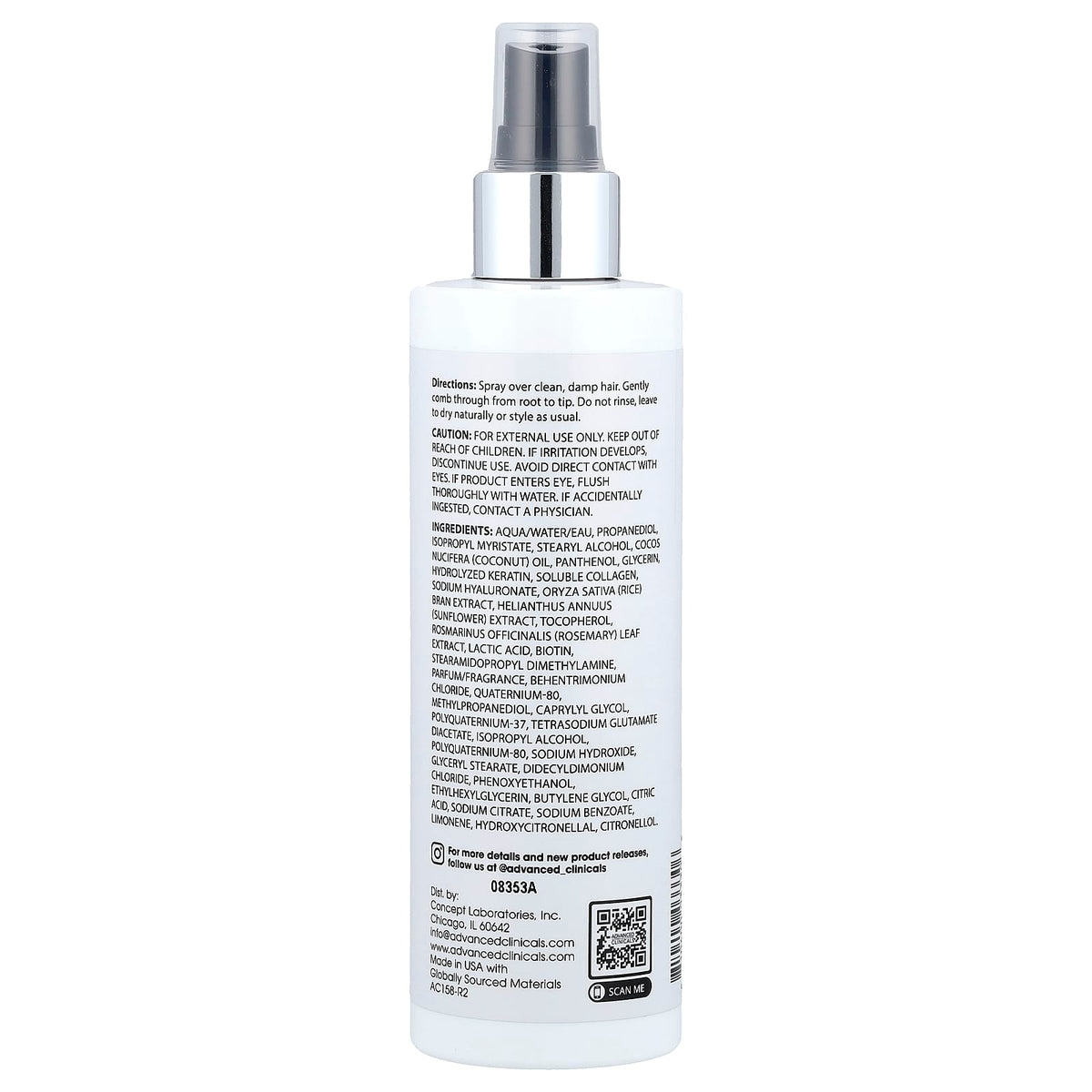 Advanced Clinicals Keratin Smooth & Shine Leave-In Conditioner 237 ml (8 fl oz) — alternate product view
