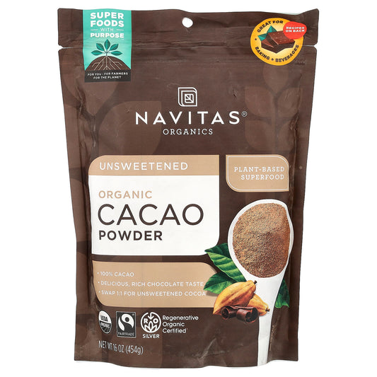 Navitas Organics Organic Cacao Powder, Unsweetened, 454 g (16 oz)
