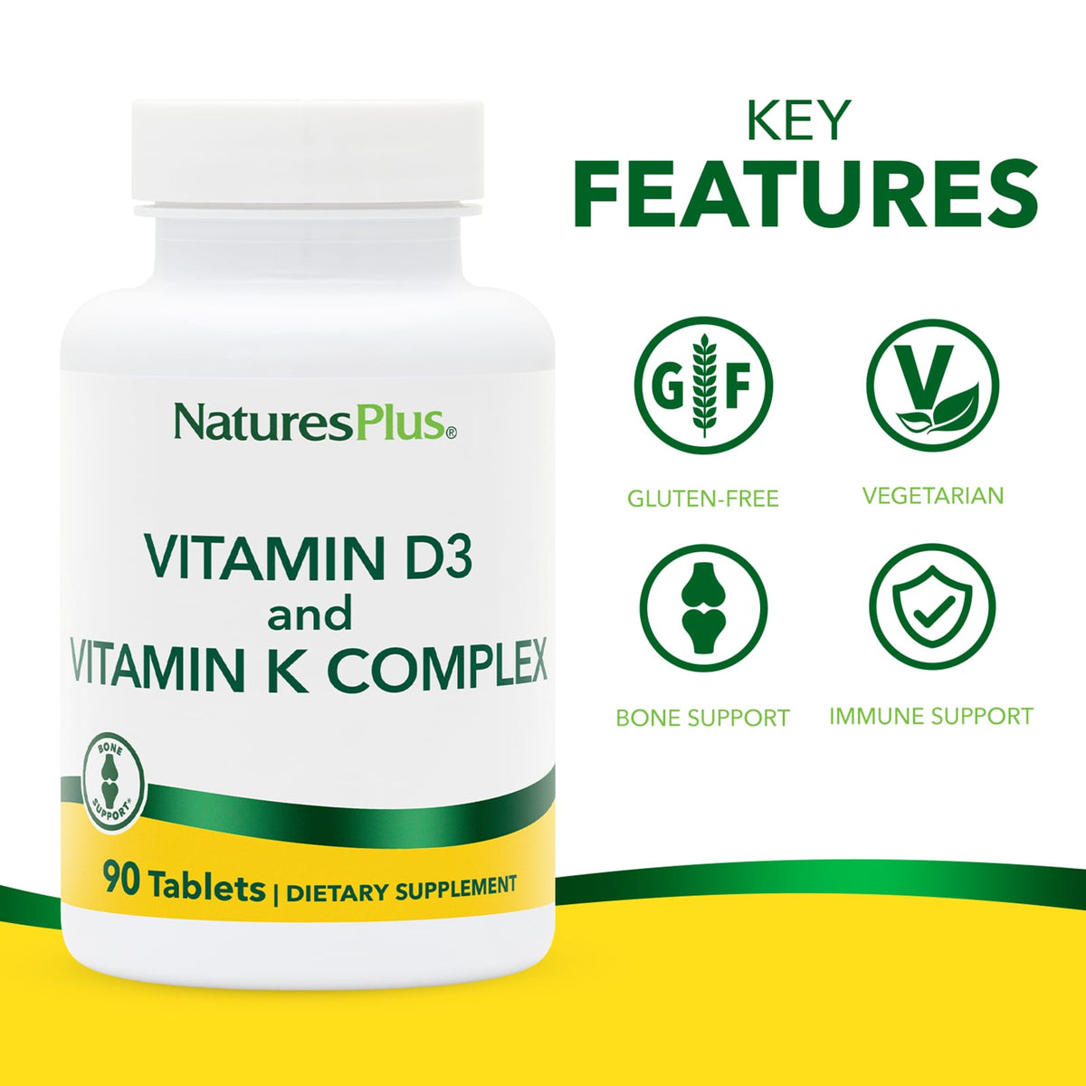 NaturesPlus Vitamin D3 and Vitamin K Complex, 90 Tablets - view 3