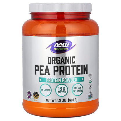 NOW Foods Sports Organic Pea Protein Powder, Unflavoured, 680 g (1.5 lb)