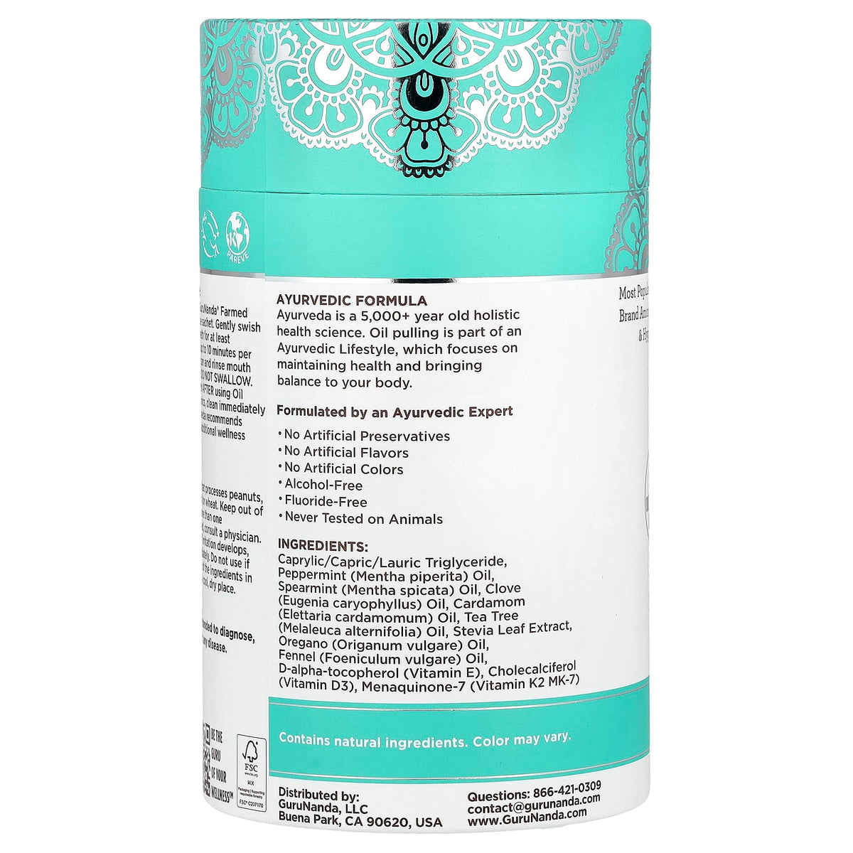 GuruNanda Oil Pulling Oral Rinse, Farmed Mint, 28 Sachets, 10 ml (0.3 fl oz) Each — alternate product view