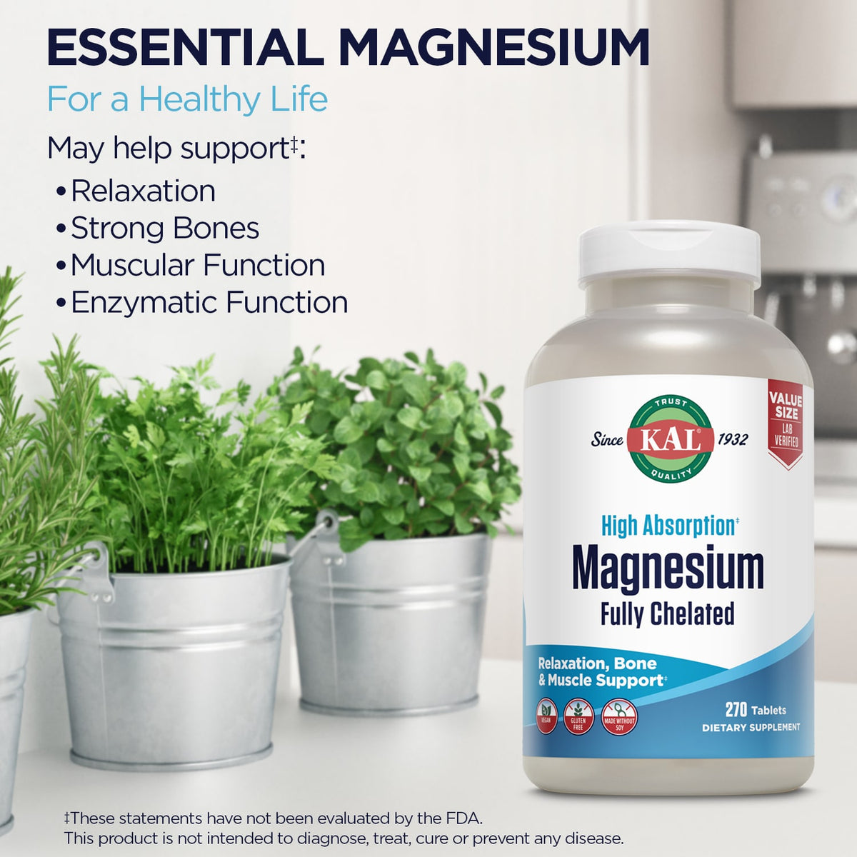 KAL High Absorption Magnesium, Fully Chelated, 270 Tablets - view 3
