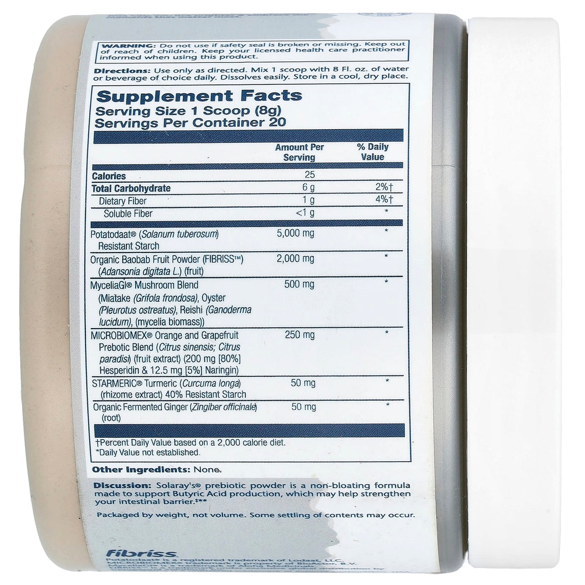 Solaray Mycrobiome Prebiotic Powder, Unflavoured, 5.64 oz (160 g) - view 2