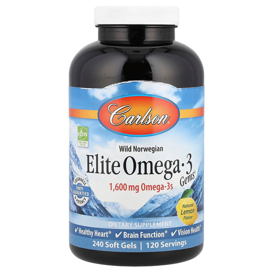 Carlson Wild Norwegian Elite Omega-3 Gems, Natural Lemon, 240 Softgels