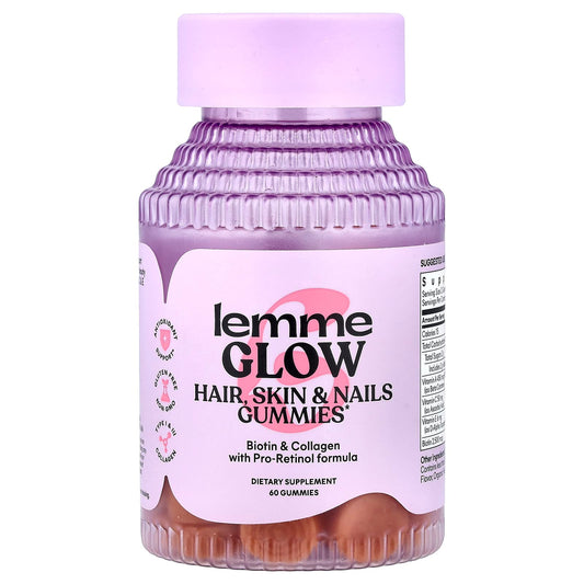 Lemme Glow Hair, Skin & Nails Gummies, Peach, 60 Gummies