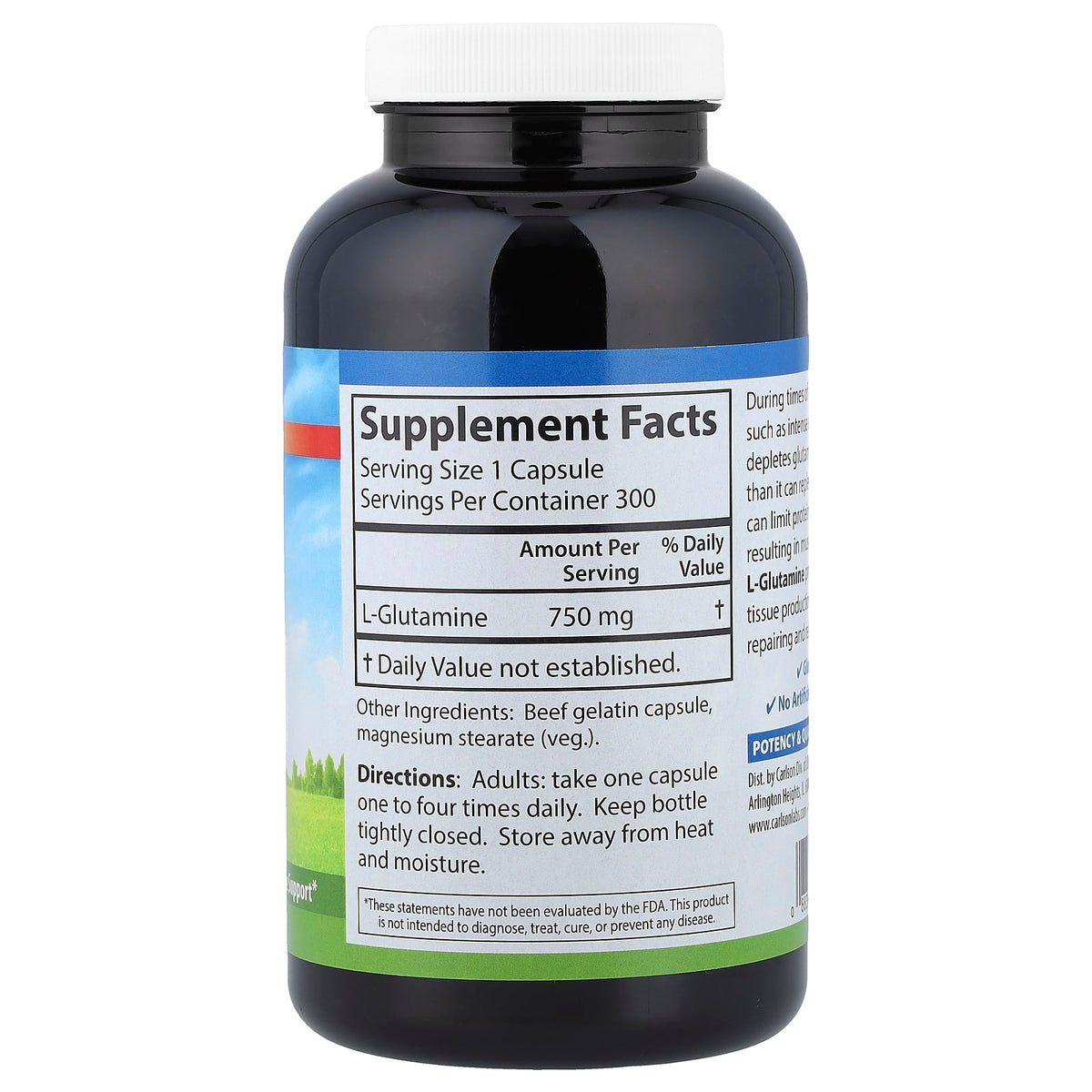 Carlson L-Glutamine, 750 mg, 300 Capsules - view 2