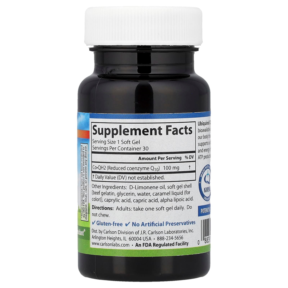 Carlson CoQH2 Ubiquinol 100 mg, 30 Soft Gels — alternate product view