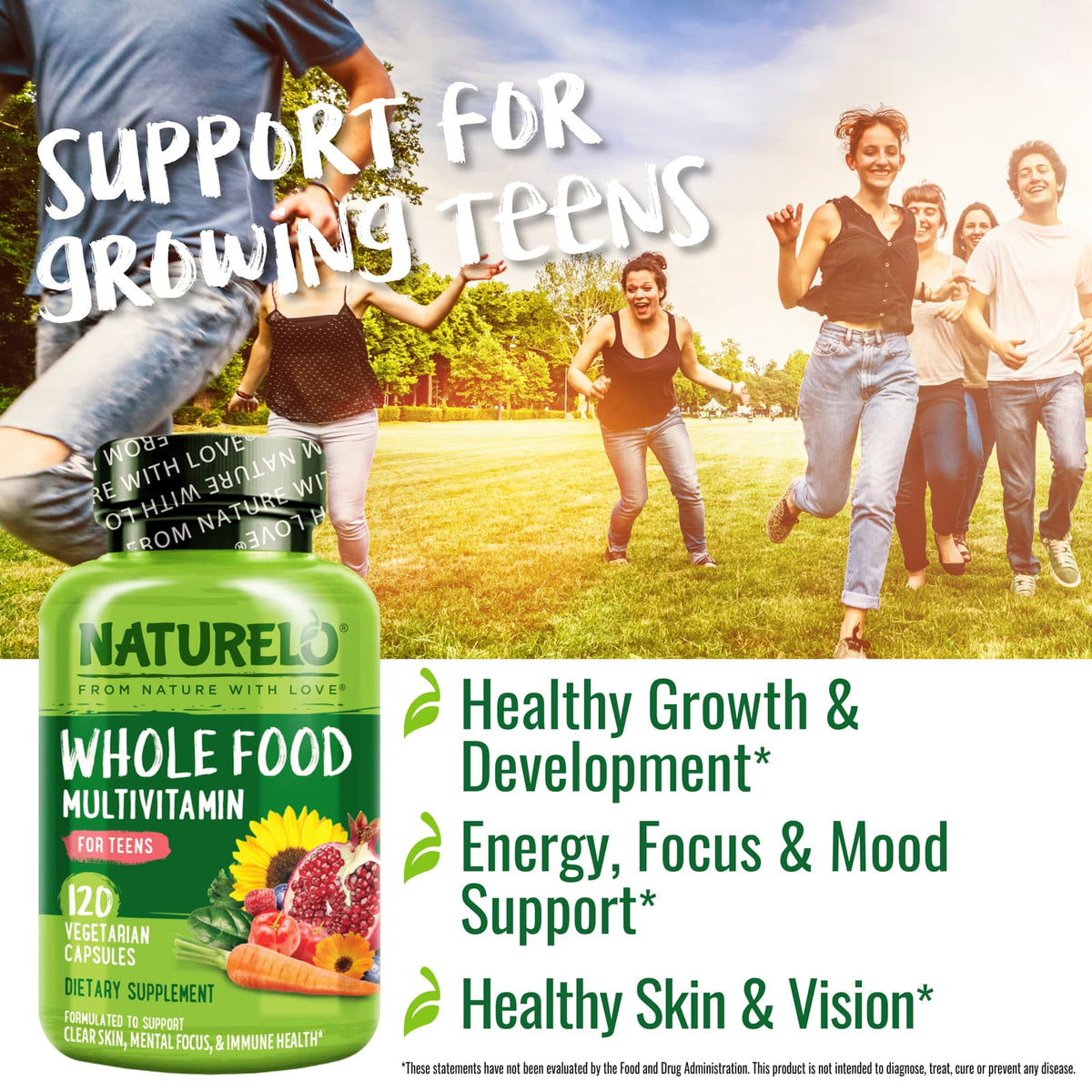 NATURELO Whole Food Multivitamin for Teens, 120 Vegetarian Capsules - view 3