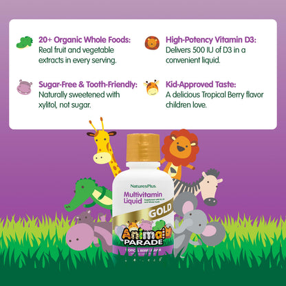 NaturesPlus Animal Parade Gold Multi Liquid, Tropical Berry, 480 ml (16 fl oz) - view 4