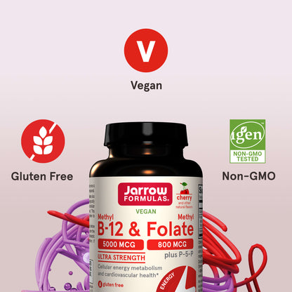 Jarrow Formulas Vegan Methyl B-12 & Methyl Folate, Cherry, 60 Chewable Tablets - view 6
