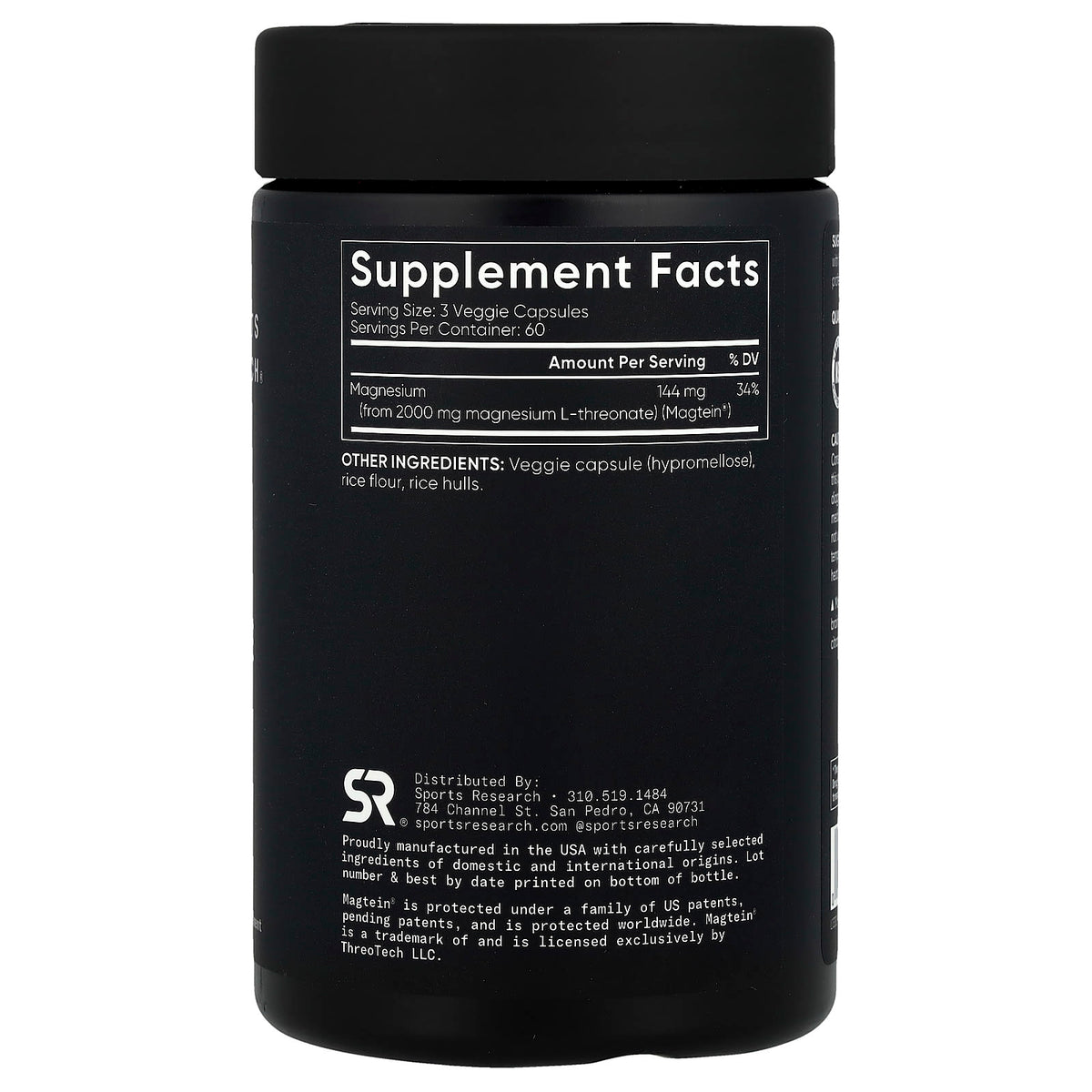 Sports Research Magtein Magnesium L-Threonate, 666 mg, 180 Veggie Capsules - view 2