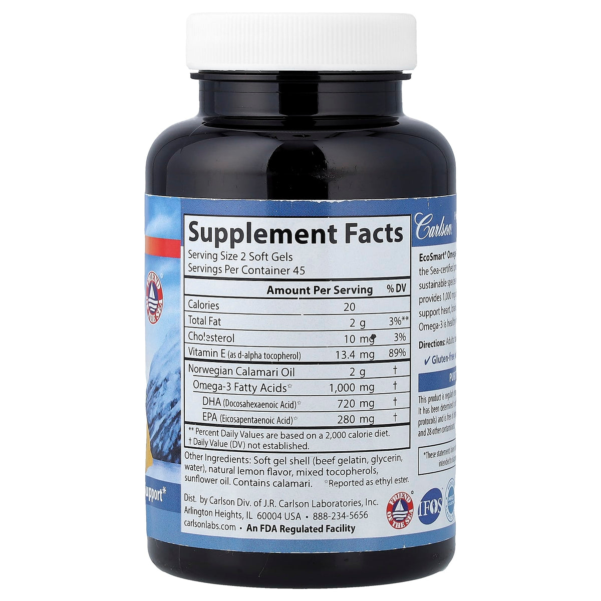 Carlson Wild Norwegian EcoSmart Omega-3, Natural Lemon, 90 Soft Gels - view 2
