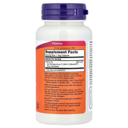NOW Foods MK-7 Vitamin K-2, 300 mcg, 120 Veg Capsules - view 2