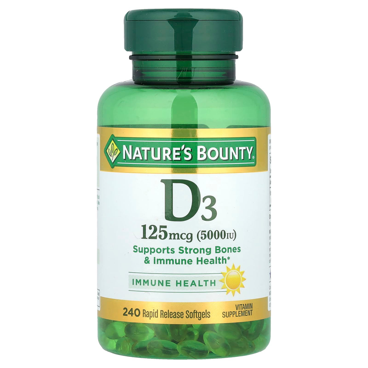 Nature's Bounty Vitamin D3, 125 mcg (5,000 IU), 240 Rapid Release Softgels