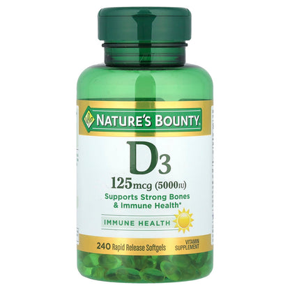 Nature's Bounty Vitamin D3, 125 mcg (5,000 IU), 240 Rapid Release Softgels