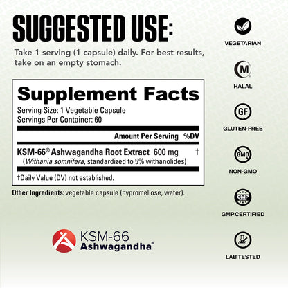 NutraBio KSM-66 Ashwagandha 600 mg, 60 Capsules - view 5