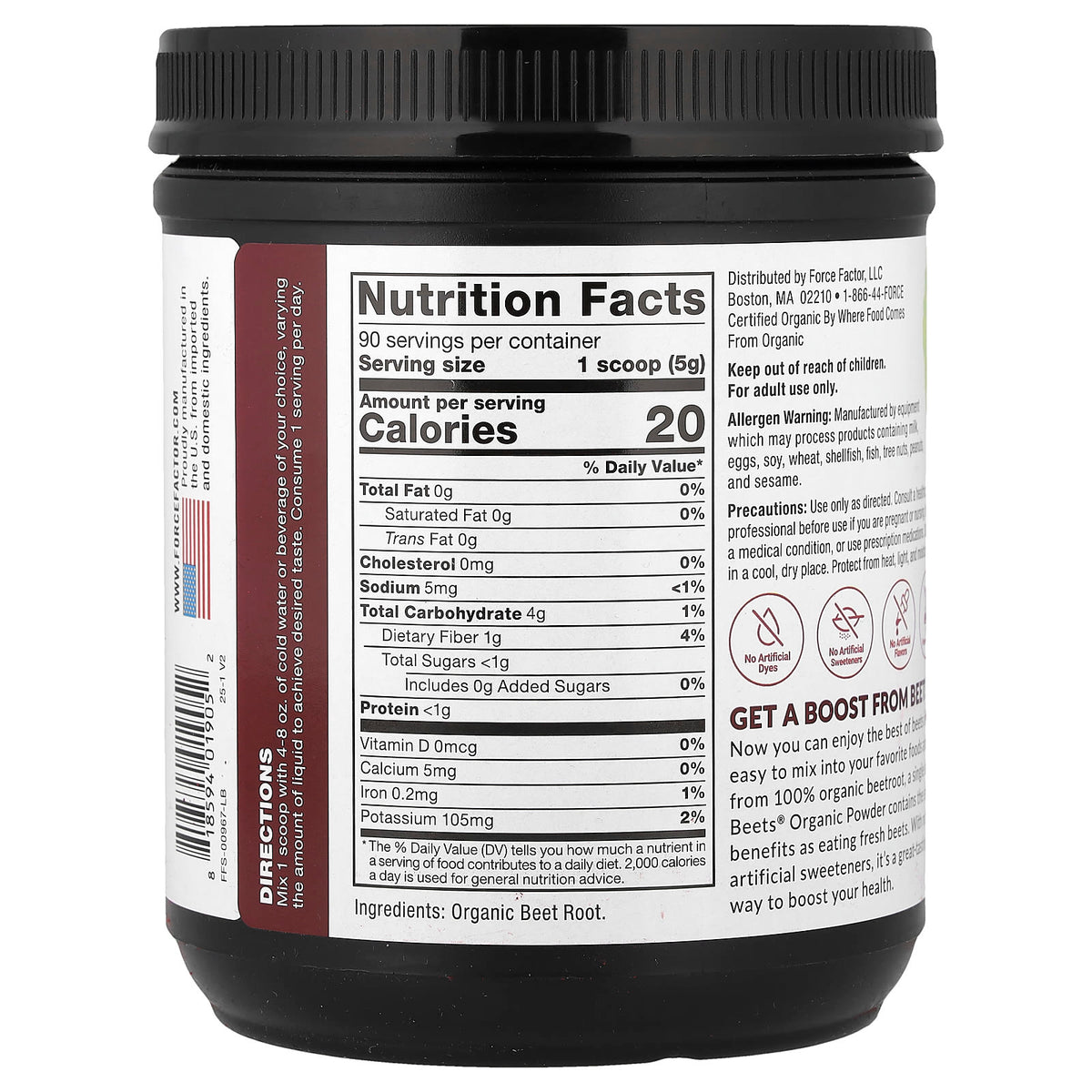 Force Factor Total Beets Organic Beetroot Powder, 450 g (15.9 oz) - view 2