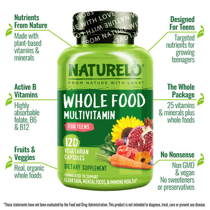 NATURELO Whole Food Multivitamin for Teens, 120 Vegetarian Capsules - view 4