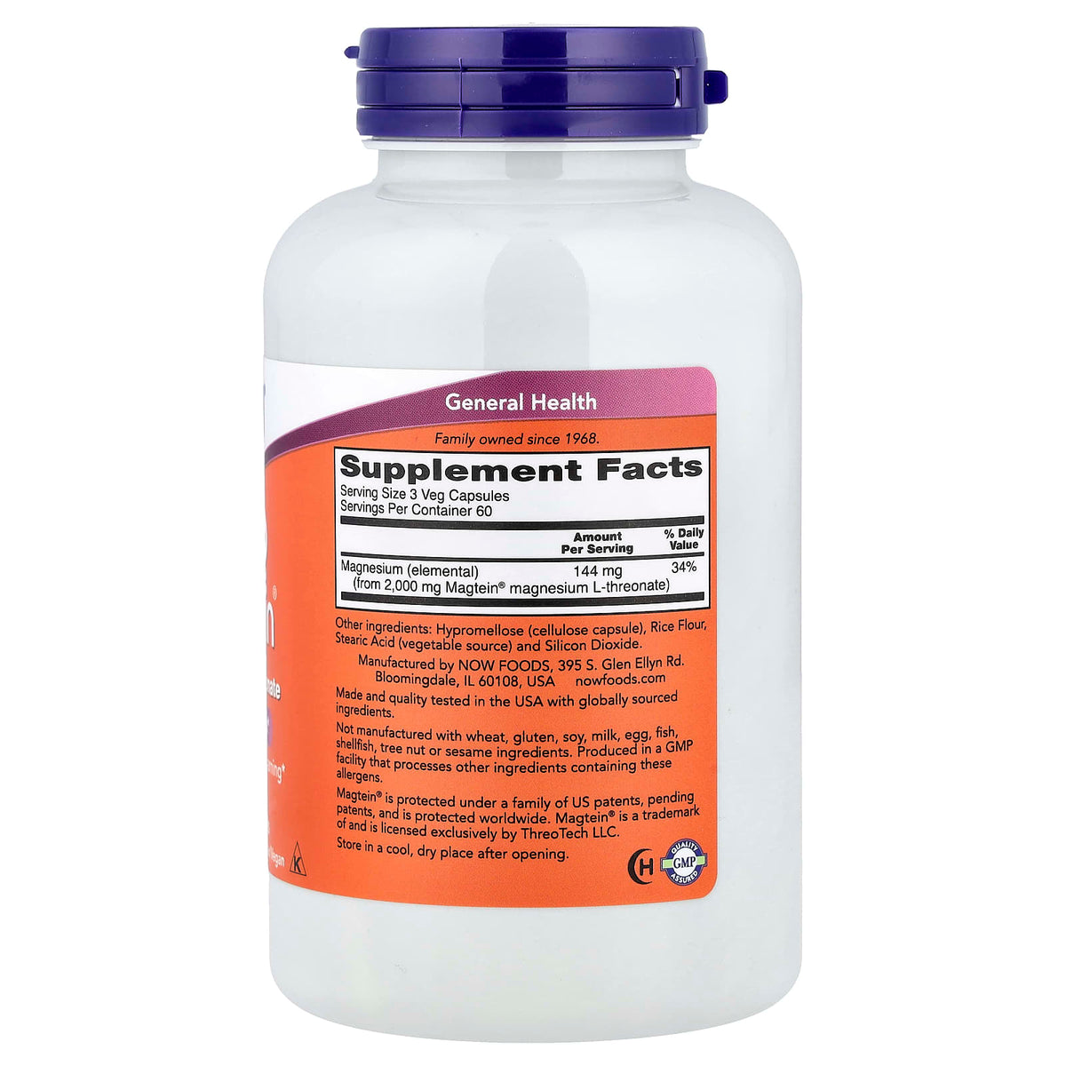 NOW Foods Magtein Magnesium L-Threonate, 180 Veg Capsules (48 mg per Capsule) - view 2