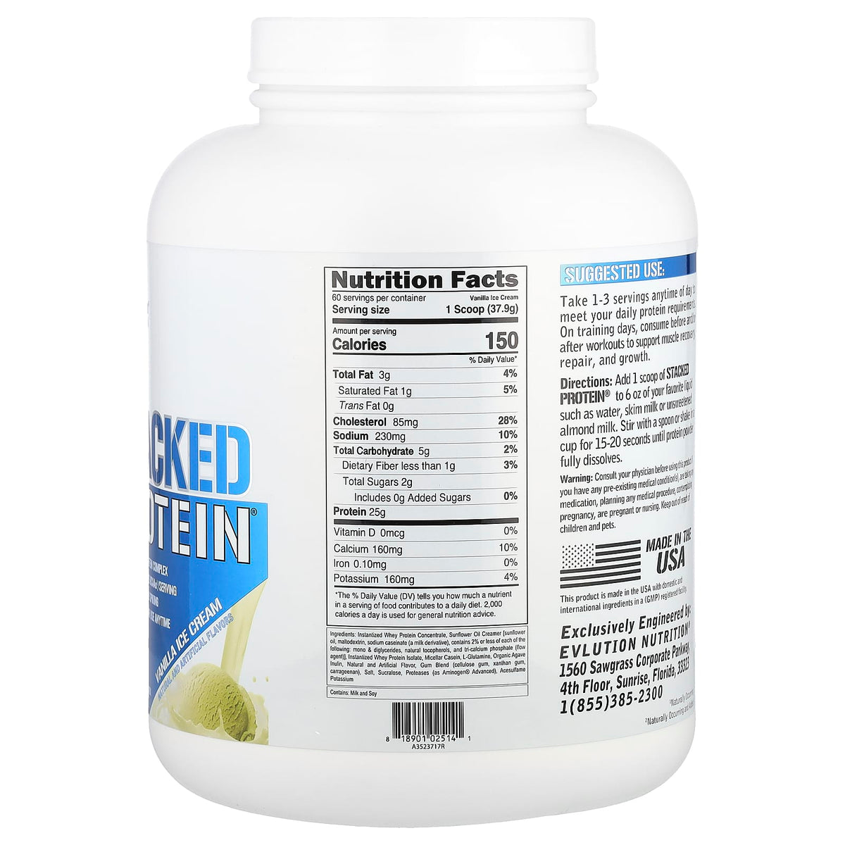 EVLution Nutrition Stacked Protein Powder, Vanilla Ice Cream, 2.27 kg (5 lb) - view 2