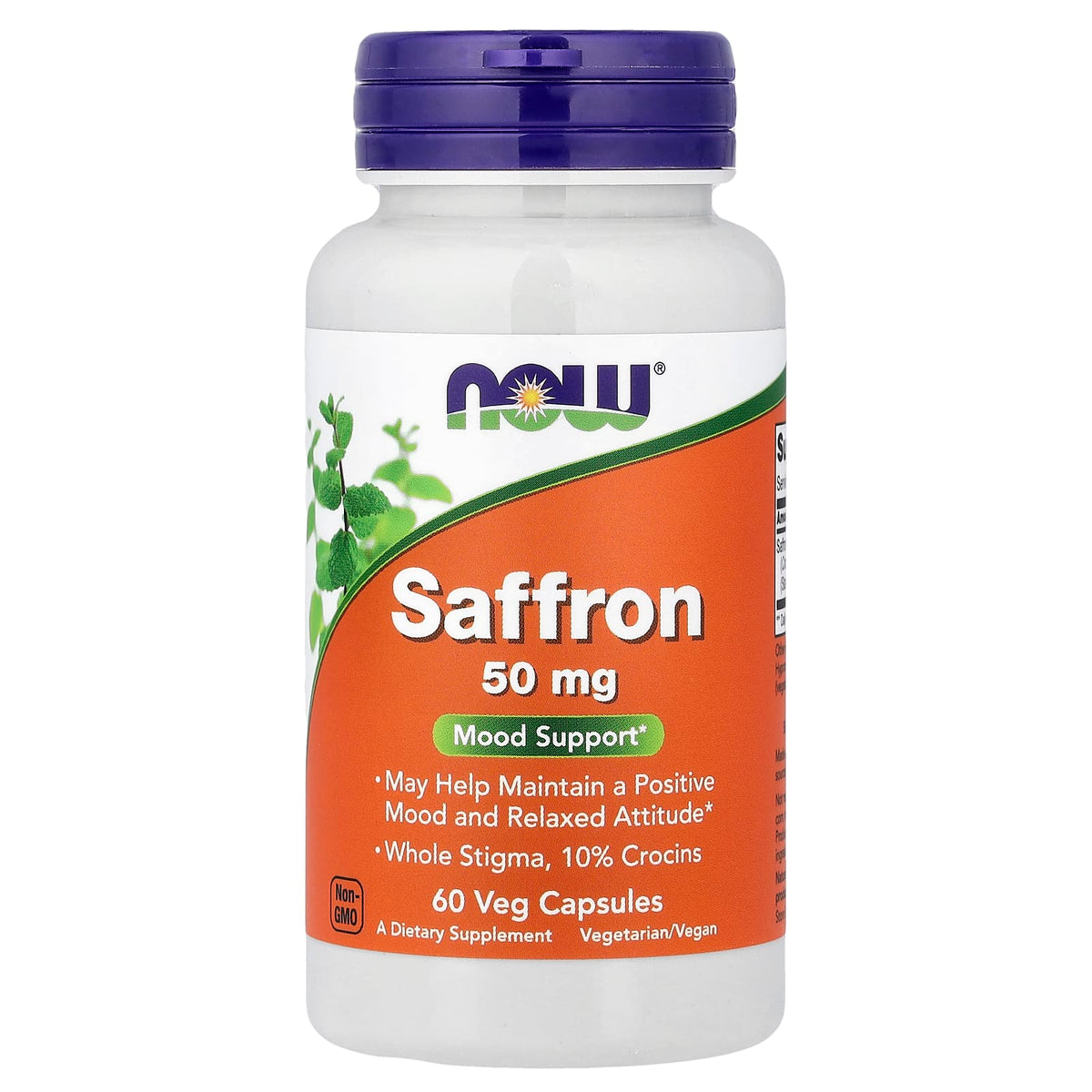 NOW Foods Saffron, 50 mg, 60 Veg Capsules — product view