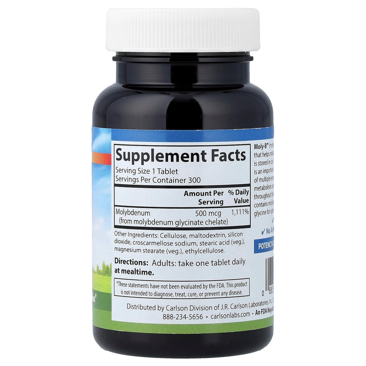 Carlson Moly-B Chelated Molybdenum, 500 mcg, 300 Vegetarian Tablets — alternate product view