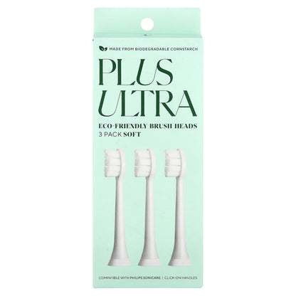 Plus Ultra Eco-Friendly Brush Heads, Soft, Pack of 3