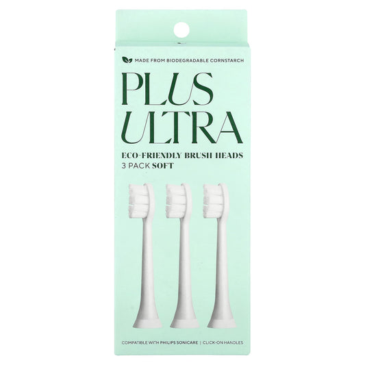 Plus Ultra Eco-Friendly Brush Heads, Soft, Pack of 3