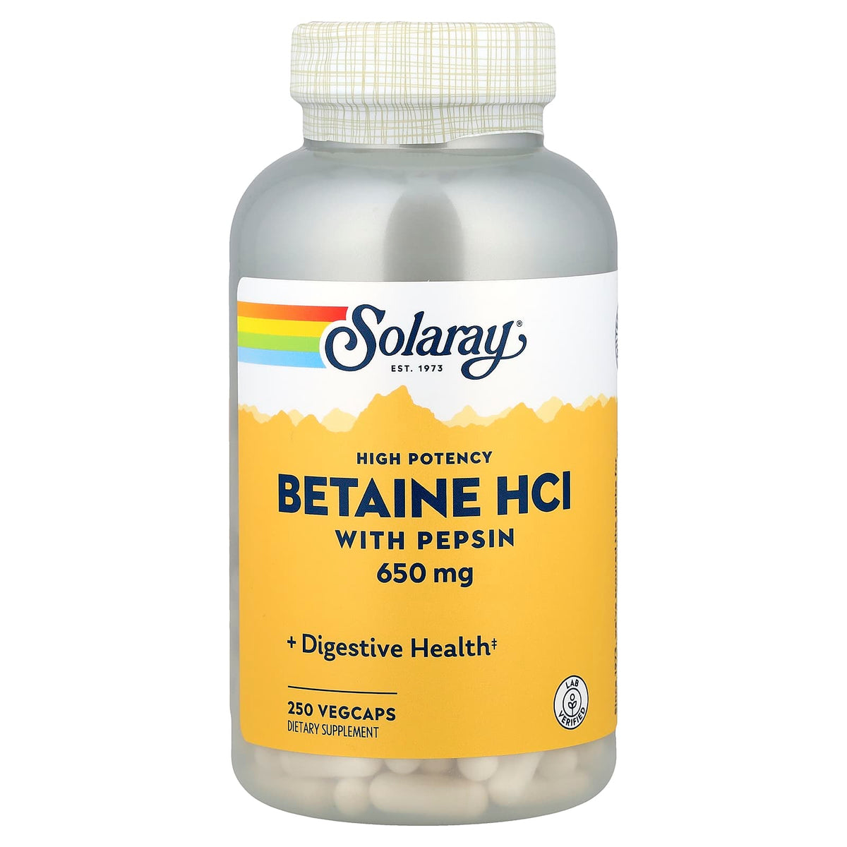 Solaray High Potency Betaine HCl with Pepsin, 250 VegCaps — product view