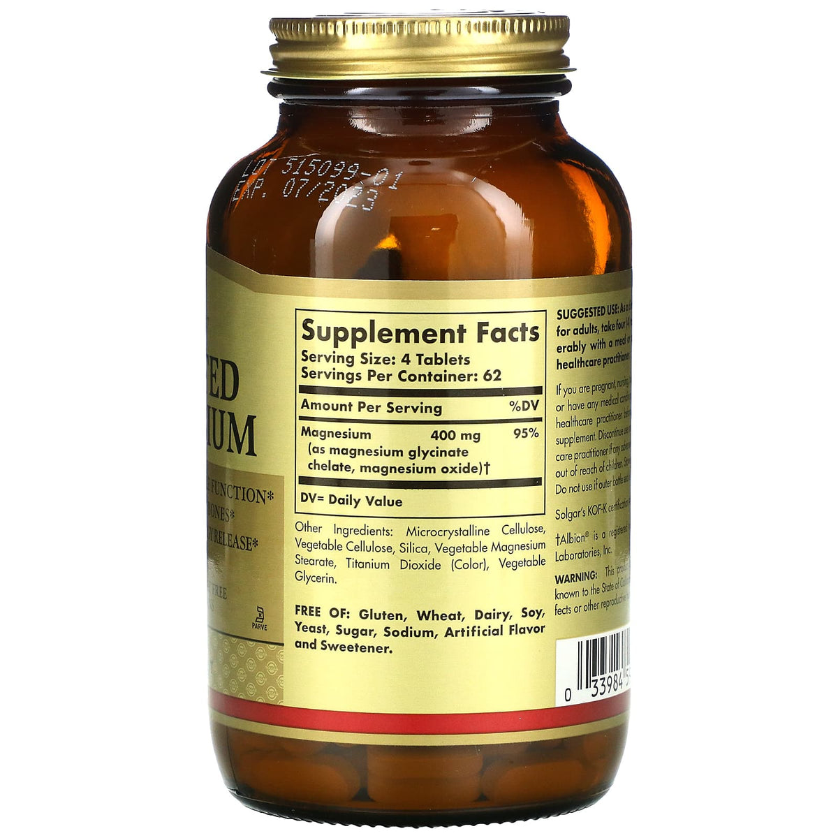 Solgar Chelated Magnesium 100 mg, 250 Tablets - view 2