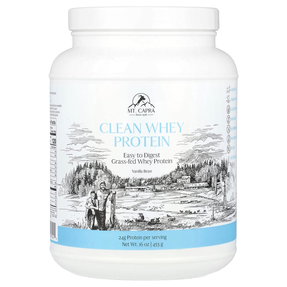 Mt. Capra Clean Whey Protein, Vanilla Bean, 453 g (16 oz) — product view