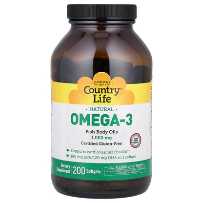 Country Life Natural Omega-3, 1,000 mg, 200 Softgels