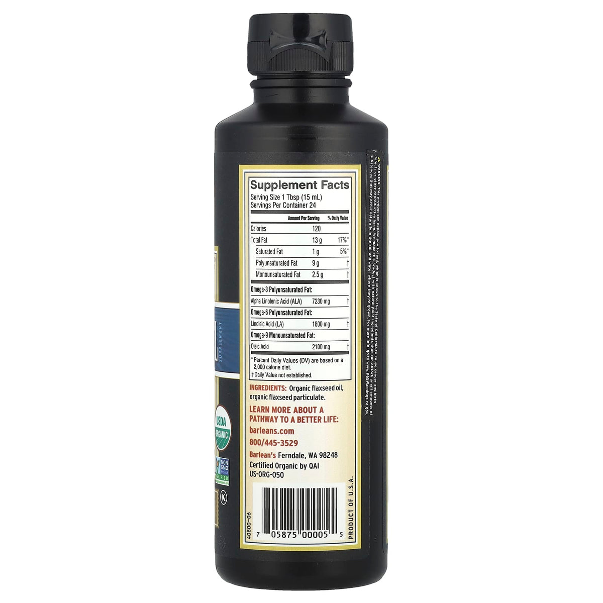 Barlean's Organic Lignan Flax Oil, 355 ml (12 fl oz) — alternate product view