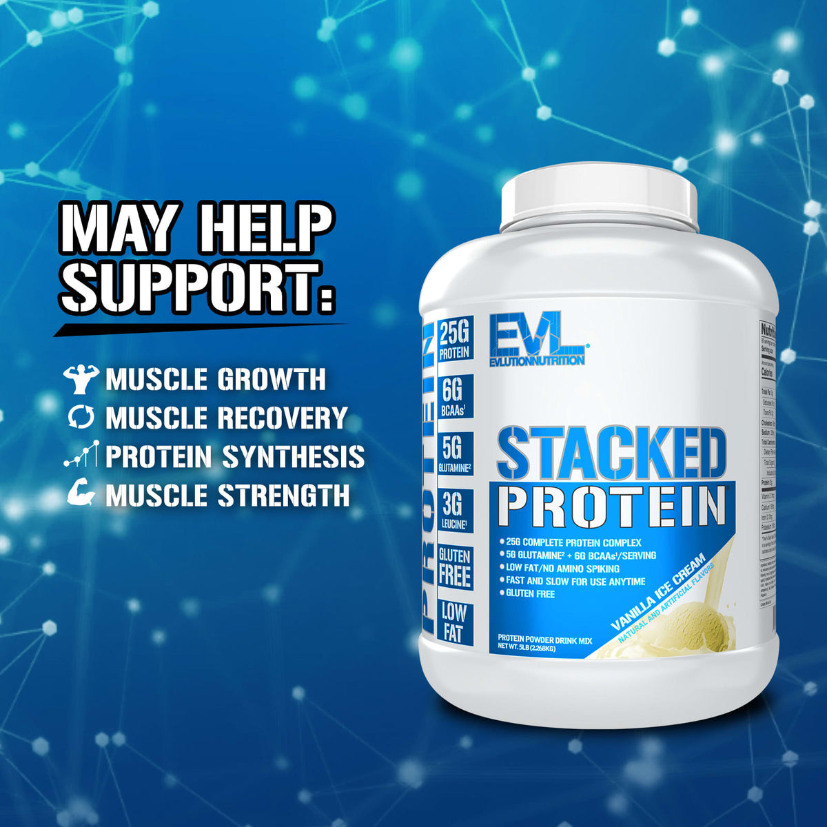 EVLution Nutrition Stacked Protein Powder, Vanilla Ice Cream, 2.27 kg (5 lb) - view 3