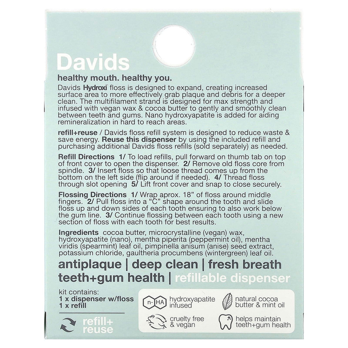 Davids Expanding Dental Floss Refill System with Refill, Mint, 2 Count - view 2