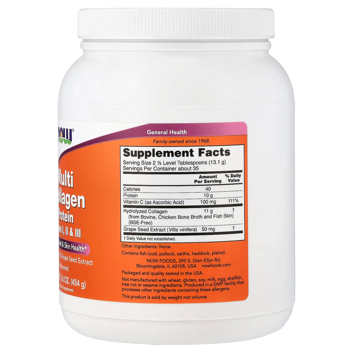NOW Foods Multi Collagen Protein, Unflavored, 454 g (16 oz) - view 2
