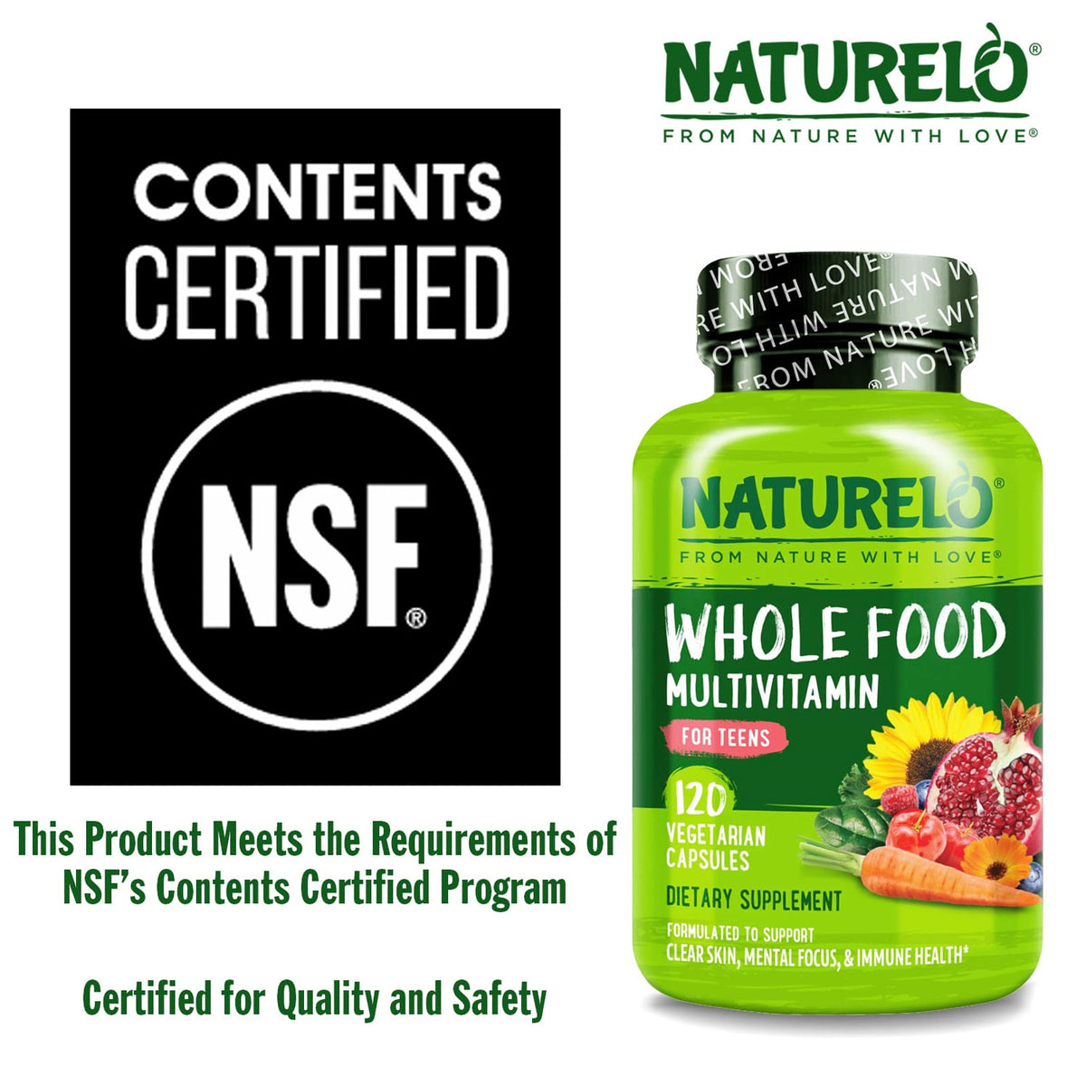 NATURELO Whole Food Multivitamin for Teens, 120 Vegetarian Capsules - view 6