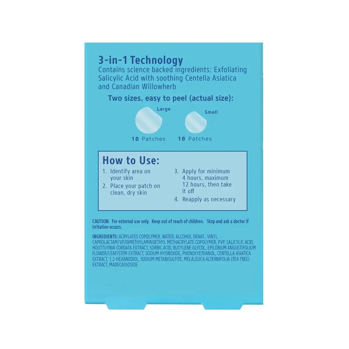 Differin Acne Patches — rear packaging and label details