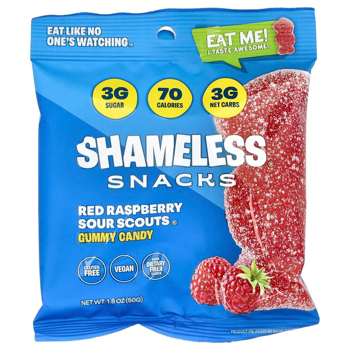 Shameless Snacks Gummy Sweets Red Raspberry Sour Scouts, 6 x 50 g Bags - view 3