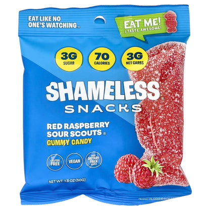 Shameless Snacks Gummy Sweets Red Raspberry Sour Scouts, 6 x 50 g Bags - view 3