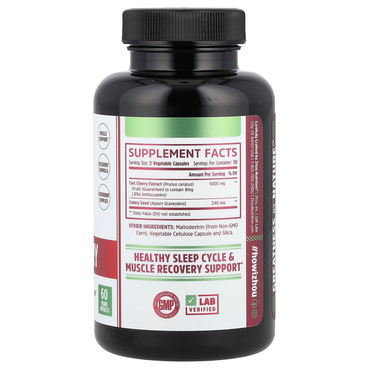 Zhou Nutrition Tart Cherry Extract + Celery Seed, 60 Veggie Capsules — alternate product view