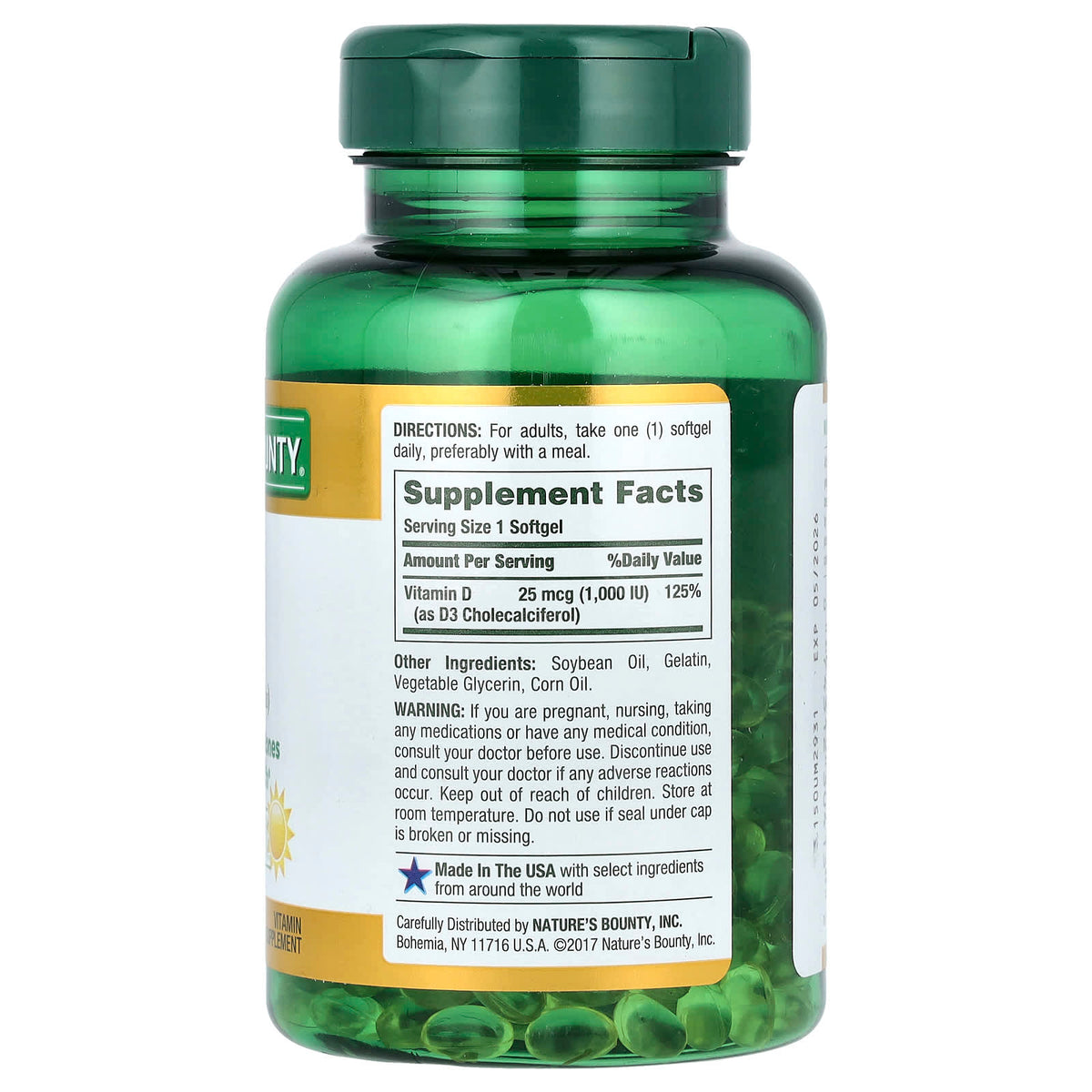 Nature's Bounty D3, 25 mcg (1,000 IU), 350 Rapid Release Softgels - view 2