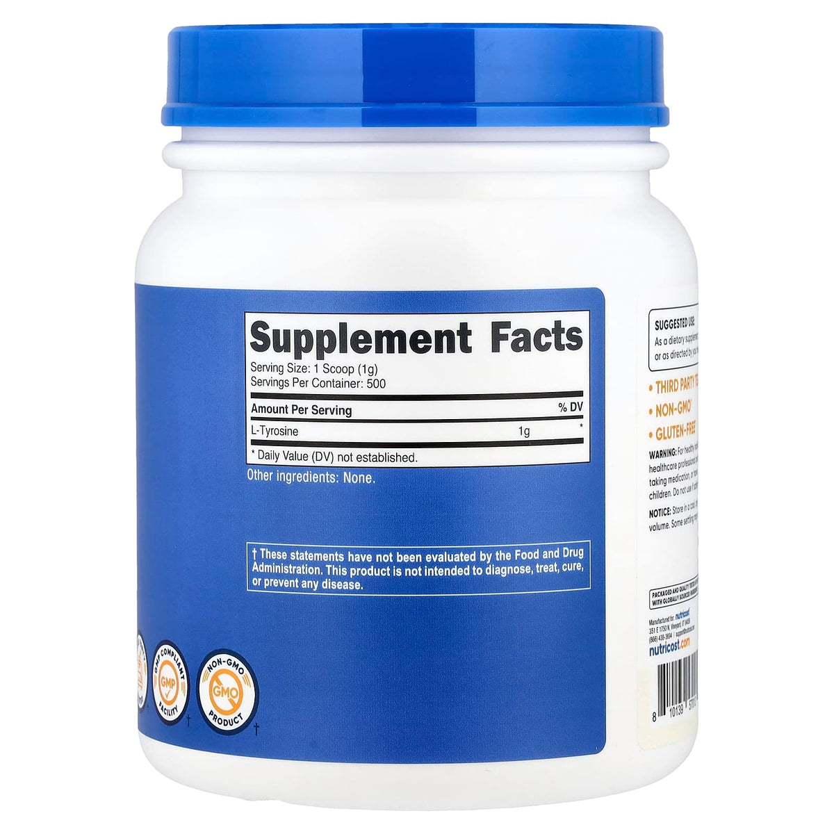 Nutricost L-Tyrosine, Unflavoured, 500 g (17.9 oz) - view 2
