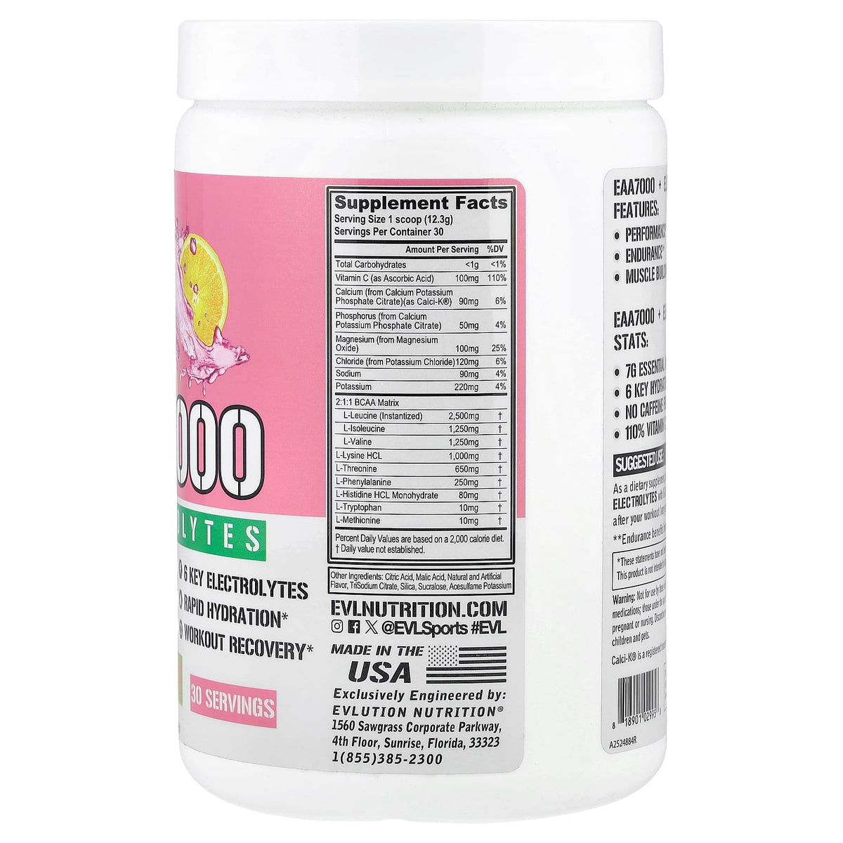 EVLution Nutrition EAA 7000 + Electrolytes, Pink Lemonade, 369 g (13 oz) — alternate product view
