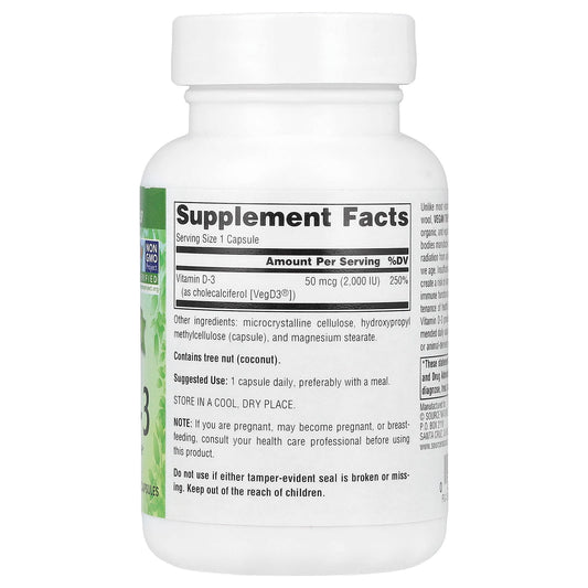 Source Naturals Vegan True Non-GMO Vitamin D-3, 50 mcg (2,000 IU), 120 Capsules - view 2