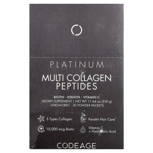 Codeage Multi Collagen Peptides Platinum, Unflavoured, 30 Packets (11 g Each)