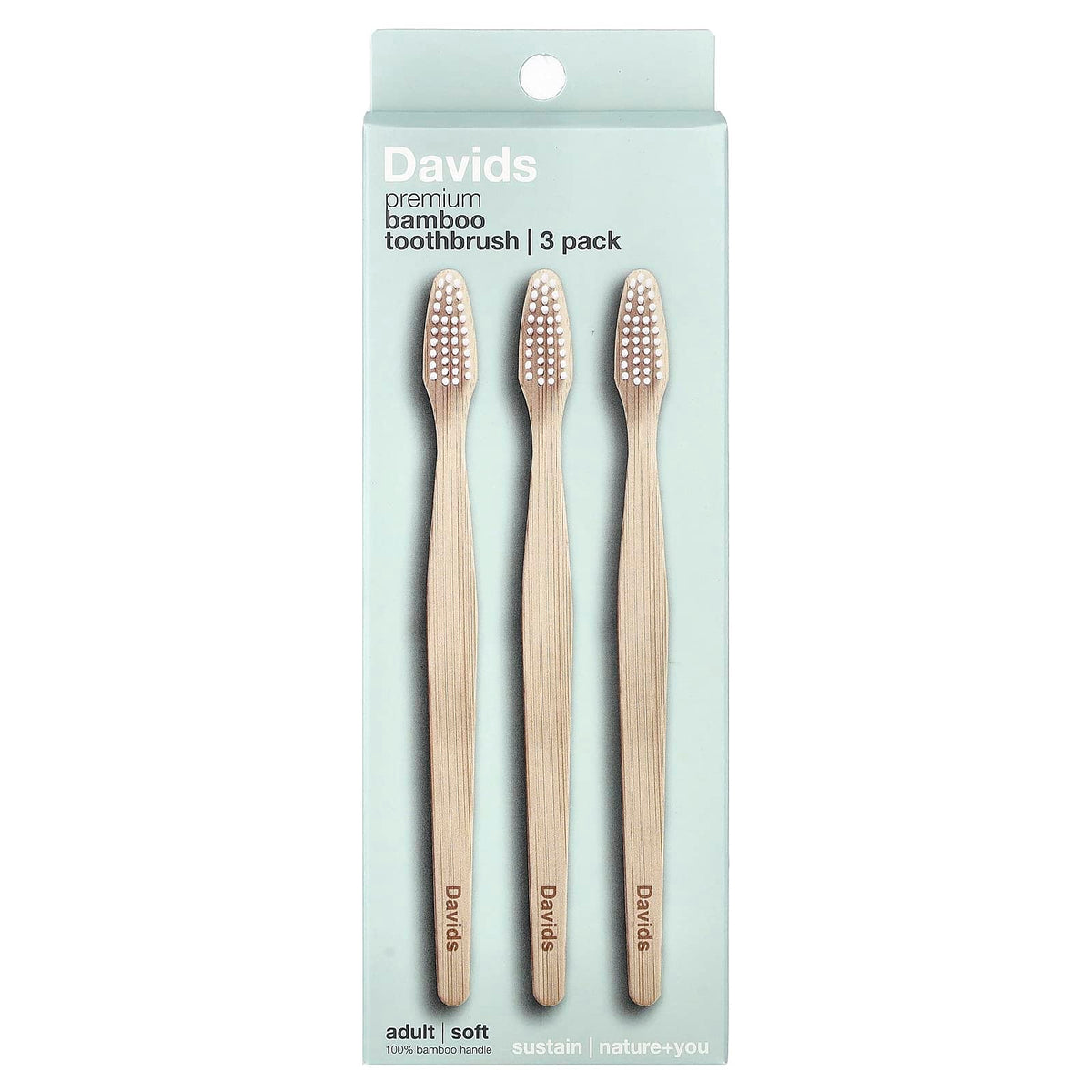 Davids Premium Bamboo Toothbrush, Soft, Adult, Pack of 3 — product view
