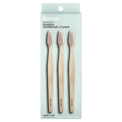 Davids Premium Bamboo Toothbrush, Soft, Adult, Pack of 3