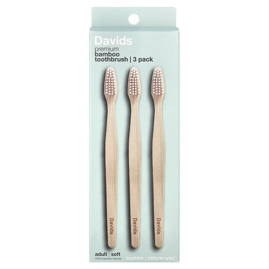 Davids Premium Bamboo Toothbrush, Soft, Adult, Pack of 3