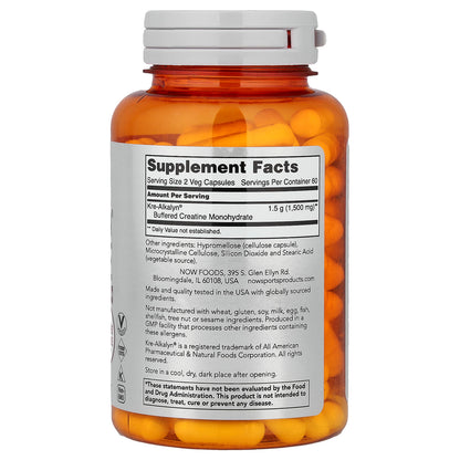 NOW Foods Sports Kre-Alkalyn Creatine, 120 Veg Capsules (750 mg per Capsule) - view 2